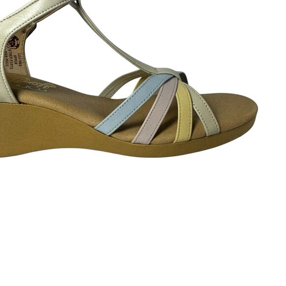 Vintage 70s Sandals YoYos Strappy Hippie Groovy Wedge Heel Pastel Leather 8.5 - Picture 4 of 16